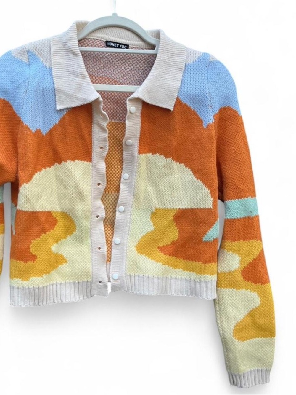 Honey Toc Orange & Blue Patterned Collared Cardigan Sweater - Picture 2 of 7